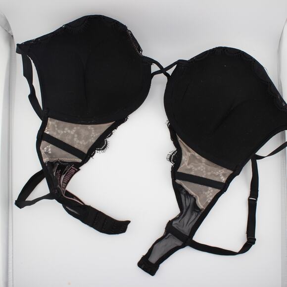 Victoria’s Secret Bra Womens 34C Black Bombshell Plunge Lace Push-Up - Picture 2 of 8
